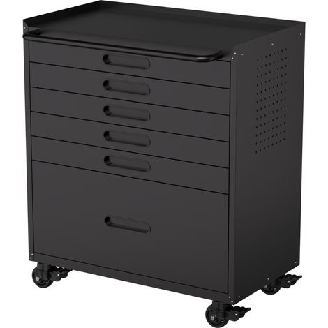 Carro portaherramientas de acero negro con 6 cajones y ruedas para taller (1/5)