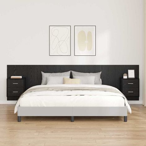 Kopfteil mit Schrank 3 pcs Schwarz Eichen-Optik Holzwerkstoff (1/5)