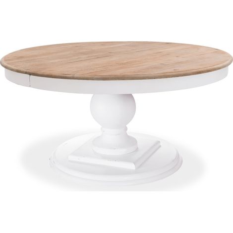 Table ronde extensible en bois massif Héloïse Bois naturel et pied blanc (1/5)