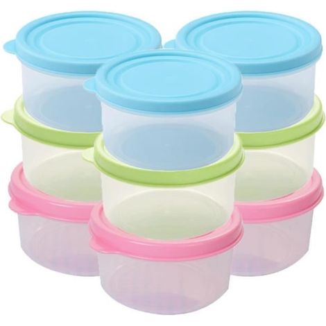 Lot de 9 petites boîtes de conservation avec couvercle en plastique - Jaune, Bleu, Rose - 160 ml - Empilables (1/4)