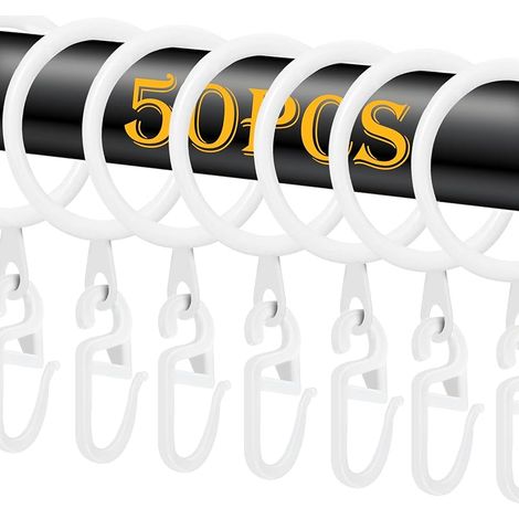 Lot de 50 Anneaux de Rideau de Douche en métal Noir - Diamètre intérieur : 30 mm - en Plastique - pour fenêtre, Porte - Diamètre intérieur : 30 mm - Blancs (1/5)