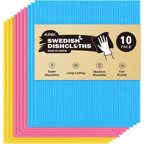 Lot de 10 torchons suédois - Torchons de cuisine suédois - Serviettes en papier réutilisables lavables - Torchons en éponge pour la cuisine - Torchons absorbants - Torchons à vaisselle (1/5)