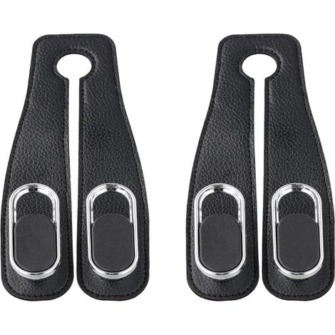 CCYKXA  2-teilige Auto-Kopfstützenhaken aus Leder – Multifunktionales Interieur-Zubehör, Doppelhaken für die Rückenlehne – Organizer für Taschen und Regenschirme – Schwarz