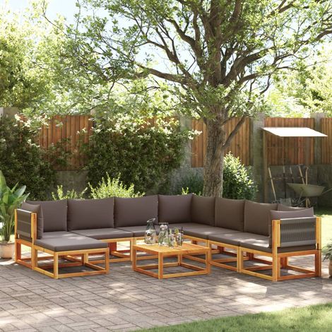 Conjunto de sofá de jardín de 9 piezas con cojines de madera de acacia y cuerda vidaXL (1/5)