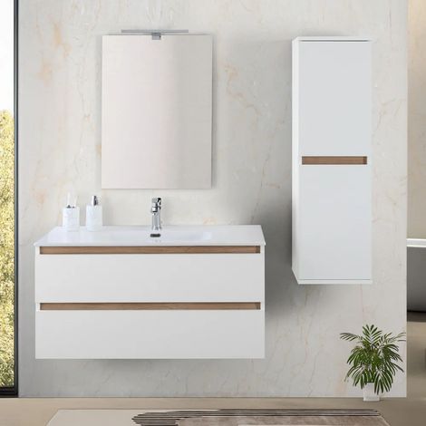 Mobile bagno sospeso 100 cm bianco e rovere con cassetti soft-close Kleo (1/5)