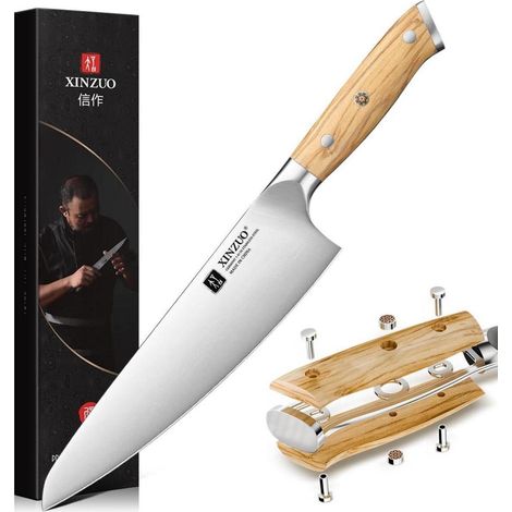 Kochmesser 21cm Edelstahl geschmiedet scharf mit Olivenholzgriff Geschenkbox (1/5)