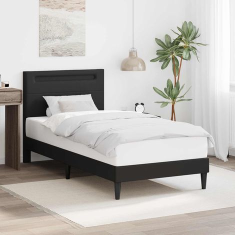 vidaXL Cadre de lit avec bandes LED Noir 90 x 190 cm Simili cuir (1/5)