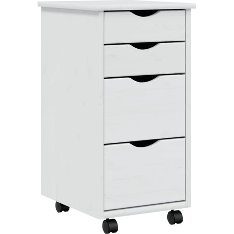 Armoire roulante avec tiroirs MOSS blanc bois de pin solide (1/5)