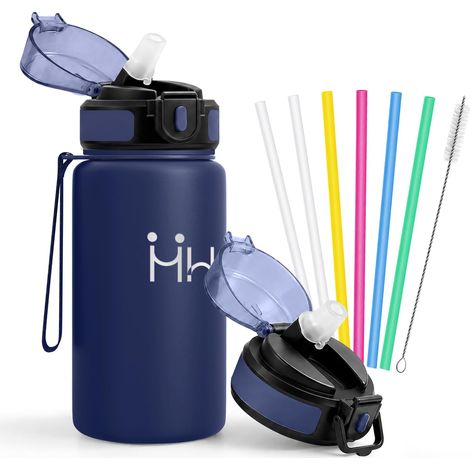 Bouteille Isotherme 500ml, Gourde Inox avec Paille, Anti-Fuite, Bouteilles sans BPA, Réutilisable, Gourde Sport pour Adultes, Cyclisme, Bureau (1/5)