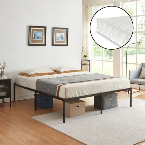 Metallbett Vårdö mit Matratze 160x200 cm Schwarz [en.casa]