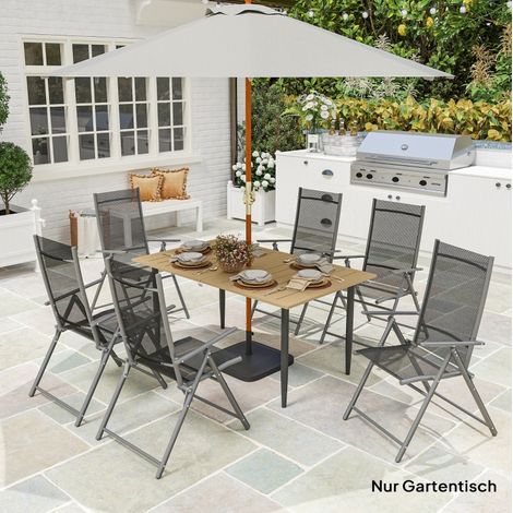 Mesa de jardín 150 x 90 cm de acero, orificio para sombrilla, marrón DESVIAE (1/5)