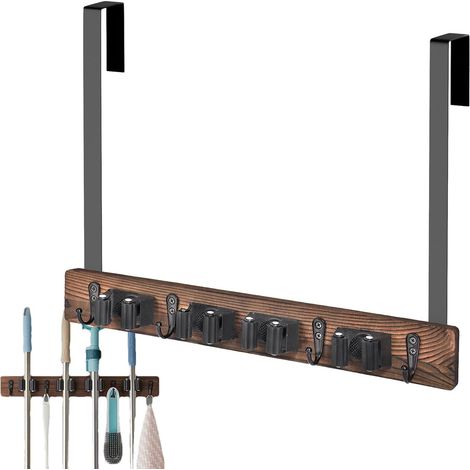 Support mural en bois pour balais, étagère de rangement pour produits d'entretien ménager, porte-balais avec crochets, solution de (1/5)