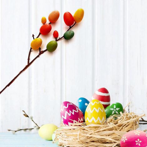 Œufs de Pâques artificiels, branches de fleurs artificielles, œufs d'oiseaux en mousse colorée, décoration pour la maison et les fêtes de printemps (1/4)
