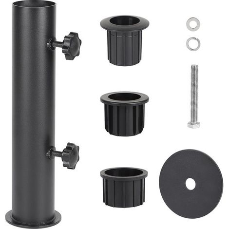 Schirmständer, Schirmhalter, verstellbare Schirmstange mit 3 PVC-Adapterringen (28/38/48 mm), schwarz (1/5)