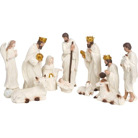Statue De La Nativité Décoration de Bureau de Noël en Résine  Ornement de Statue de la Crèche Pour Maison Bureau Salon Chambre Cheminée Étagère Bibliothèque Appui De Fenêtre Groupes (1/5)