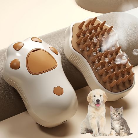 Patte de chat / Citron (Deux modèles disponibles) — Brosse électrique à vapeur 3-en-1 pour animaux (Patte de chat :Édition standard)