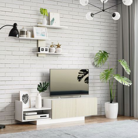 Mueble de Salón para TV con Mesa para Televisor 150x31,5x40 cm y Estante de Pared 95,5x16x60 cm Natural (1/5)