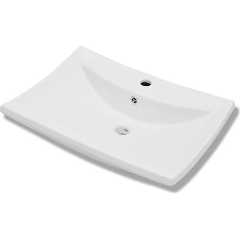 Lavabo da bagno di lusso 60 x 44 cm rettangolare in ceramica con troppopieno ceramica bianca 020002488