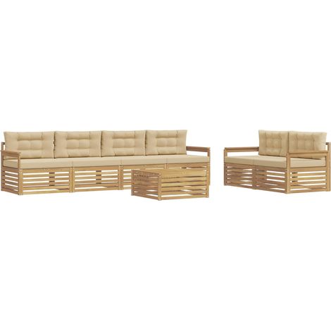 Outdoor Sofa Set with Cushion 7 pcs White and Beige Polyester vidaXL (1/5)