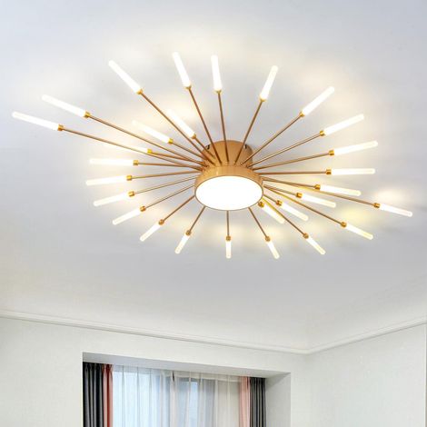 Plafonnier LED Moderne Pour Salon,Acrylique Luminaire Plafonnier,Intérieur Design lampes de décoration pour salon chambre à coucher et salle à manger(Or,28+1 Tête) (1/5)