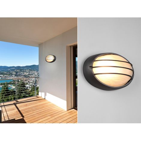 Außenwandleuchte TIRSO Schwarz Gitterlampe IP44 oval Breite 21,3cm