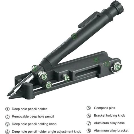 Markierwerkzeug aus Aluminiumlegierung, flexibel, rostfrei, umschaltbares Multifunktions-Markierwerkzeug für Bauzwecke (Schwarz)