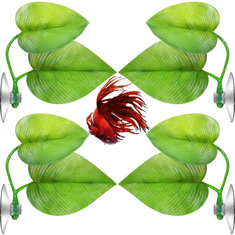4 hamacs en forme de feuille pour poissons Betta, légers et réalistes, sans BPA, pratiques, confortables et sûrs (double feuille). (1/4)