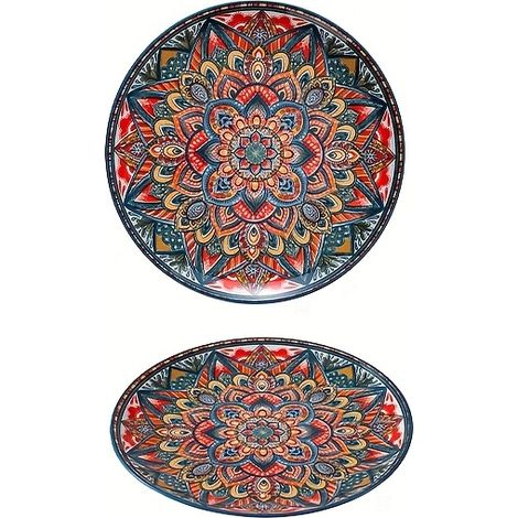 1/2/4pcs Assiettes en Céramique Bohème - Grand Ensemble de Vaisselle Vibrante pour Steak & Petit Déjeuner - Assiettes Colorées Durables pour Thanksgiv (1/5)