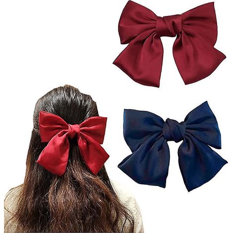 pince Cheveux Deux Pices En Satin Grand Nud (rouge + Bleu Fonc) Pince Cheveux Grand Nud En Mousseline De Soie Printemps Pince Cheveux Rtro Styl (1/5)