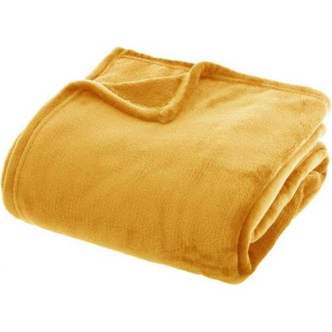 Plaid flanelle jaune 180x230cm - Atmosphera Créateur d'intérieur