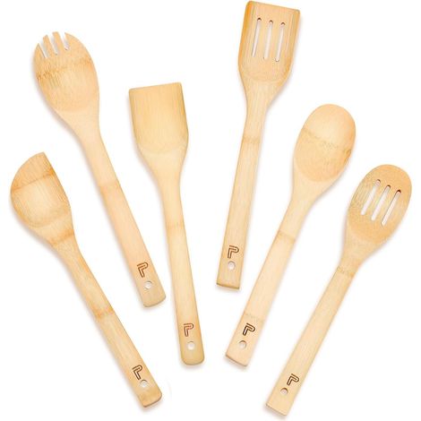 Ensemble de 6 Cuillères en Bois,30 cm Spatule Bois Adapté aux Poêles Antiadhésives,Ustensiles de Cuisine Bois,Durables et Ergonomiques (1/5)