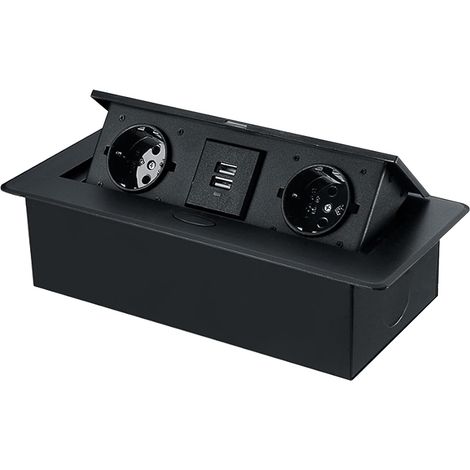 Multipresa da incasso per scrivania, multipresa a scomparsa, multipresa multimediale nascosta, hub di alimentazione multifunzione, 2 prese CA + 2 porte USB, nero (1/5)