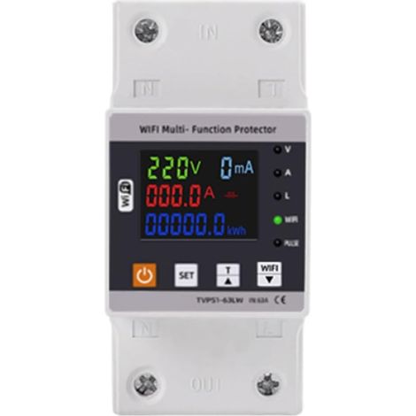 63A TUYA WiFi Smart Fuite de Terre sur Sous-Tension Protecteur Relais Disjoncteur Énergie Puissance KWh Compteur (1/5)
