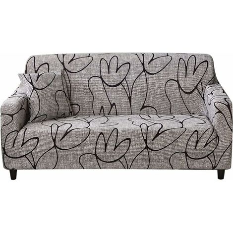 Stretch Sofa Cover  - Printed Elastic Polyester Spandex Arm Chair Couch Covers- Universal Fitted Sofa Slipcover Furniture Protector,1 Seater Grey， Without Pillowcase (1/5)