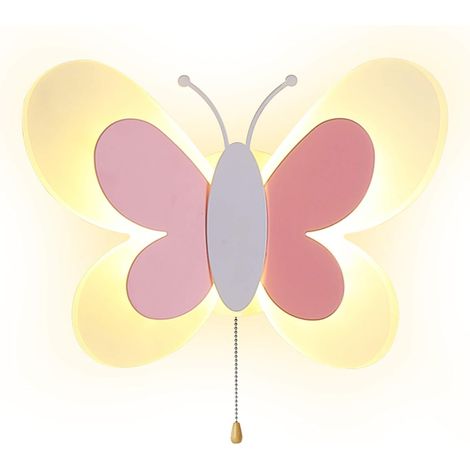 Applique murale papillon, lampe de chevet, applique murale tricolore à intensité variable avec interrupteur sur câble, lampe LED 14W moderne pour chambre d'enfant. (1/5)