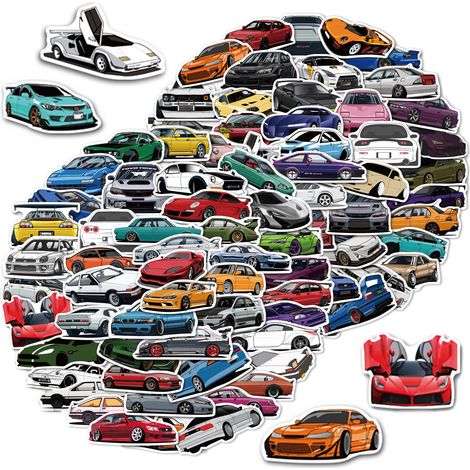 Sticker Voiture De Course - Vinyle Étanche Réutilisable - Pour Valise Ordinateur Portable Scrapbooking - Lot De 100 (1/5)