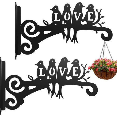 Support de Panier Suspendu à Montage Mural, 2 Pièces Support Crochet Plante, Cochets Muraux en Fer pour Plantes, Pots de Fleurs, Décoration de Jardin et Balcon (LOVE) (1/5)