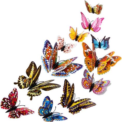 Autocollant Murale Papillon - Décor 3D Détachable en PVC - Pour Chambre Enfant Salon Jardin - 24 Pièces avec Points Adhésifs - Dimensions Variées (1/5)