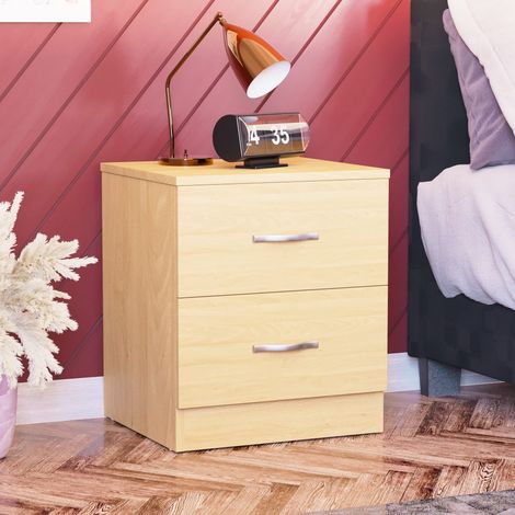 Vida Designs Pino Comodino, 2 cassetti con Maniglie in Metallo e corridori, Sistema Unico con Guide, Riano mobili per Camera da Letto (1/4)