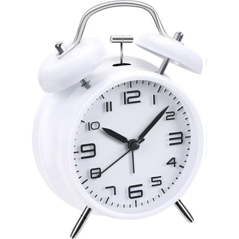 Réveil puissant pour les personnes ayant du mal à se réveiller avec sans tic-tac, réveil à double cloche, fonctionnant à piles, réveil métallique avec éclairage de nuit pour la chambre, réveil (1/5)