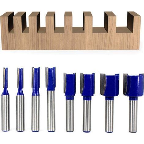 Lot de 8 fraises droites à tige de 8 mm - Double cannelure - Pour outils de menuiserie - 5 mm, 6 mm, 8 mm, 10 mm, 12 mm, 14 mm, 18 mm, 20 mm (1/5)
