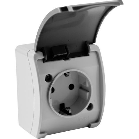Einzelne Aufputzsteckdose, hermetisch IP44, Schuko, Esche/Graphit (1/4)