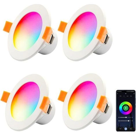 4 x WIFI LED recessed spotlight, 10W RGB dimmable WiFi LED ceiling spotlight, 230V round recessed LED downlight (1/5)