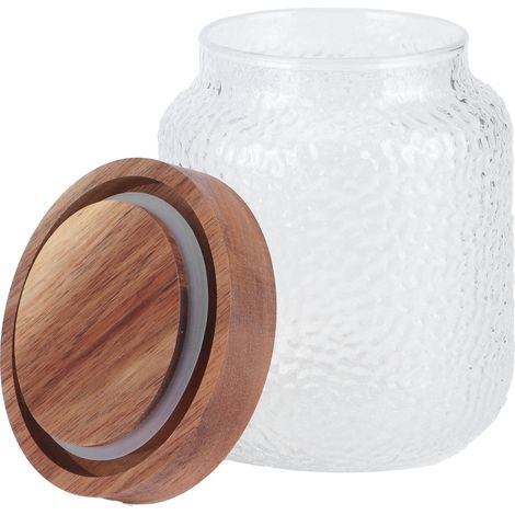Ensemble de bocaux en verre larges avec couvercle hermétique en bois pour café en grains, biscuits, noix, etc. 500 ml