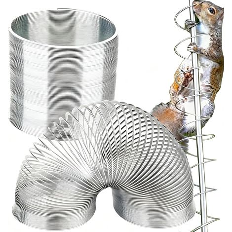 Lot de 2 ressorts anti-écureuils pour mangeoires à oiseaux, chicanes extensibles en métal, accessoires de protection pour empêcher les écureuils de grimper (argent) (1/5)