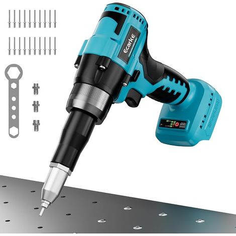 Cordless Riveter for 18V Li-Ion, Brushless Motor with 20 Rivets in Three Sizes (3.2/4.0/4.8mm) & LED Light, Ideal for Construction Sites, DIY etc (No Battery) (1/5)