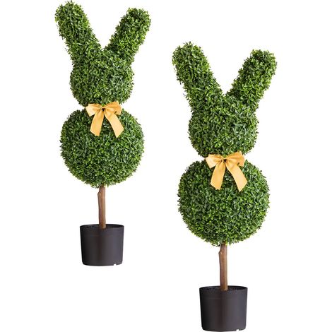 Topiaire Artificielle Lapin en Boule de Buis, Lot de 2, 914mm, Fausse Plante en Soie, Assemblage Facile pour Décor Extérieur Terrasse Jardin Balcon Intérieur (1/5)