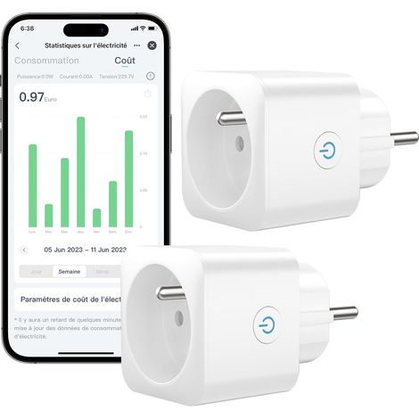 Prise Connectée WiFi, Prise Programmable, Compatible avec /Google Home, Smart Life APP, Suivi de Consommation, Contrôler le ventilateur/climatiseur, 2,4 GHz Wi-Fi, 16A 3680W (1/5)