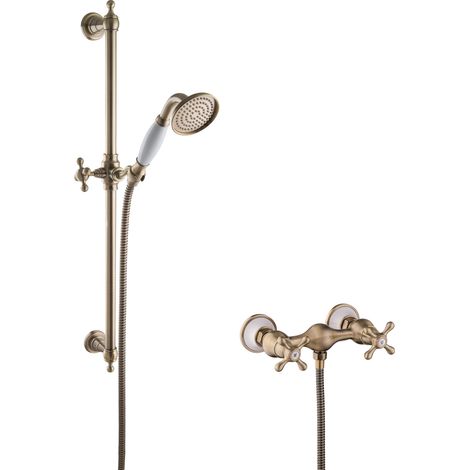 PaulGurkes Duscharmatur Bronze Aufputz Zweigriffmischer Retro Duschset Antik (1/5)