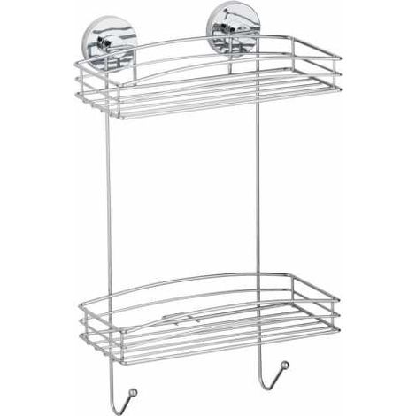 WENKO Mensola da parete per bagno senza foratura, 2 cestini per doccia, fissaggio senza foratura Vacuum-Loc®, riposizionabile senza lasciare tracce, acciaio, 26x44x15,5 cm, cromato (1/5)